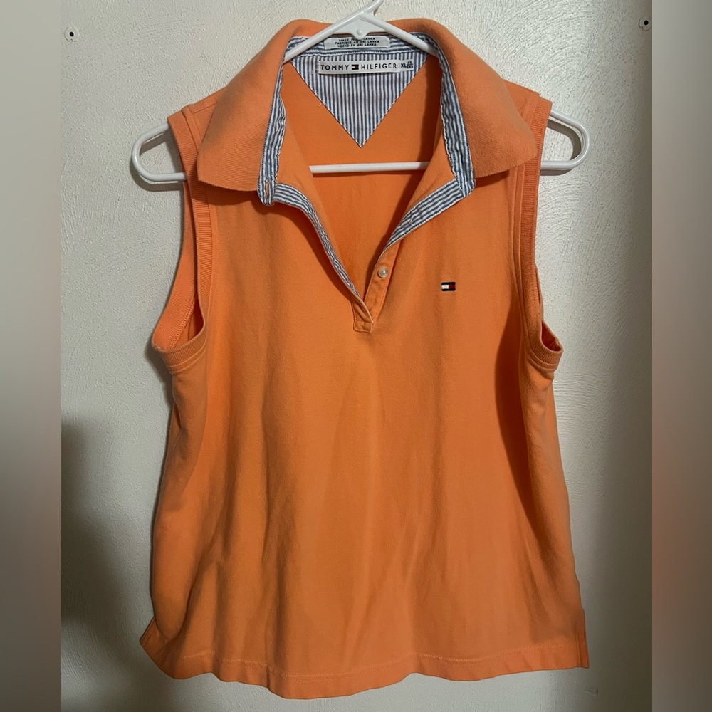 TOMMY HILFIGER Classic Sleeveless Summer‎ Casual Polo Shirt Orange Women's Sz XL